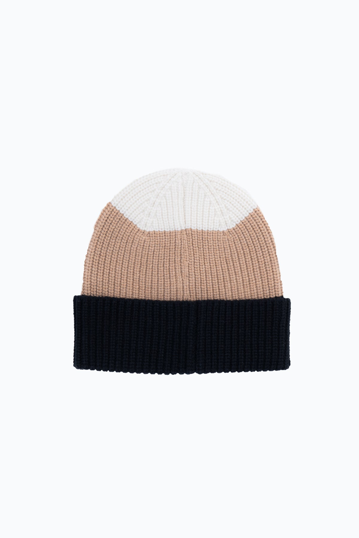 Striped hat with cuff in responsible wool and cashmere