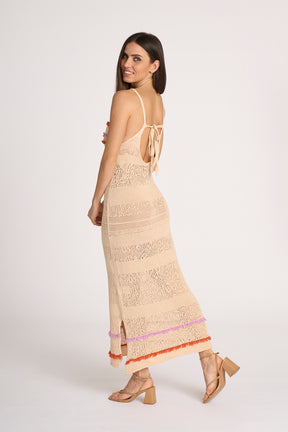 Long knit dress  with fringes - Thelma