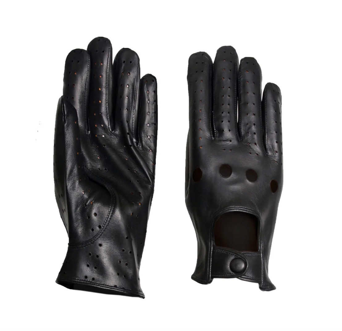 Touch Screen sports driving glove with leather-covered button