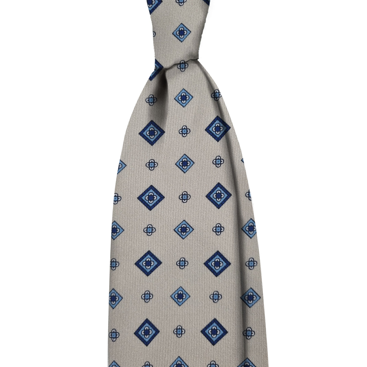 Twille print 3 folds unlined tie - cream medallions