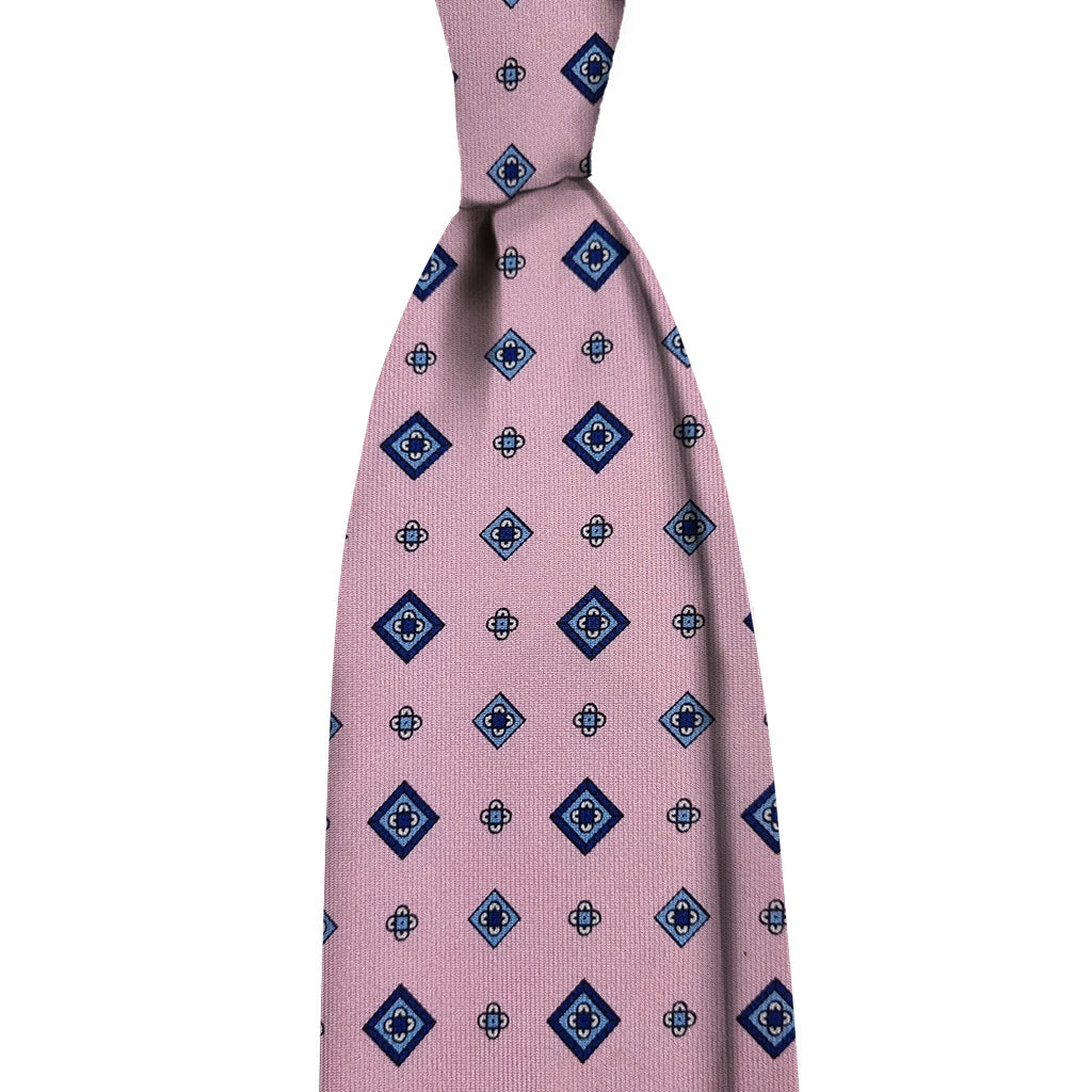 Twille print 3 folds unlined tie - pink medallions