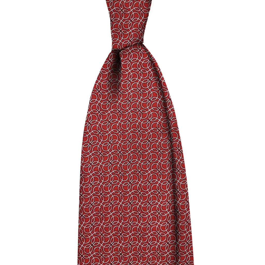 Twille print 3 folds unlined tie - red weaves