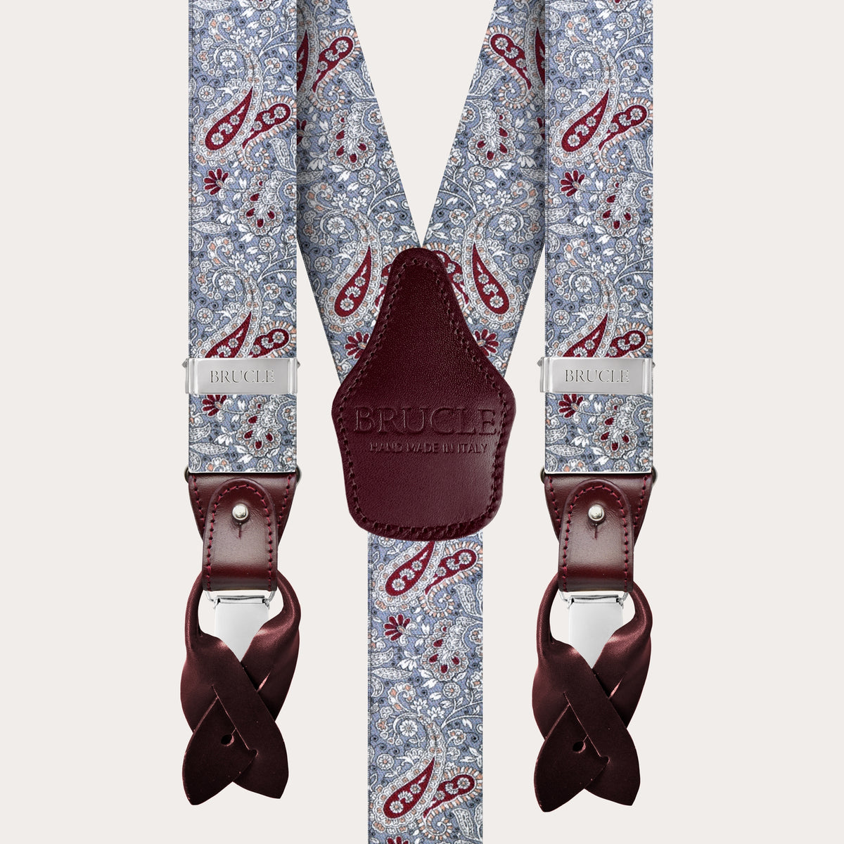 Unisex Y suspenders with satin effect, cachemire pattern