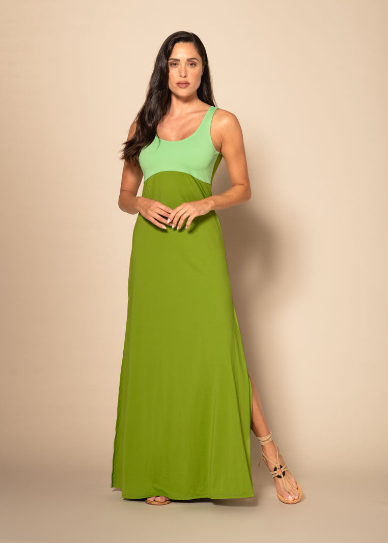 V549B TWO-TONE LONG DRESS