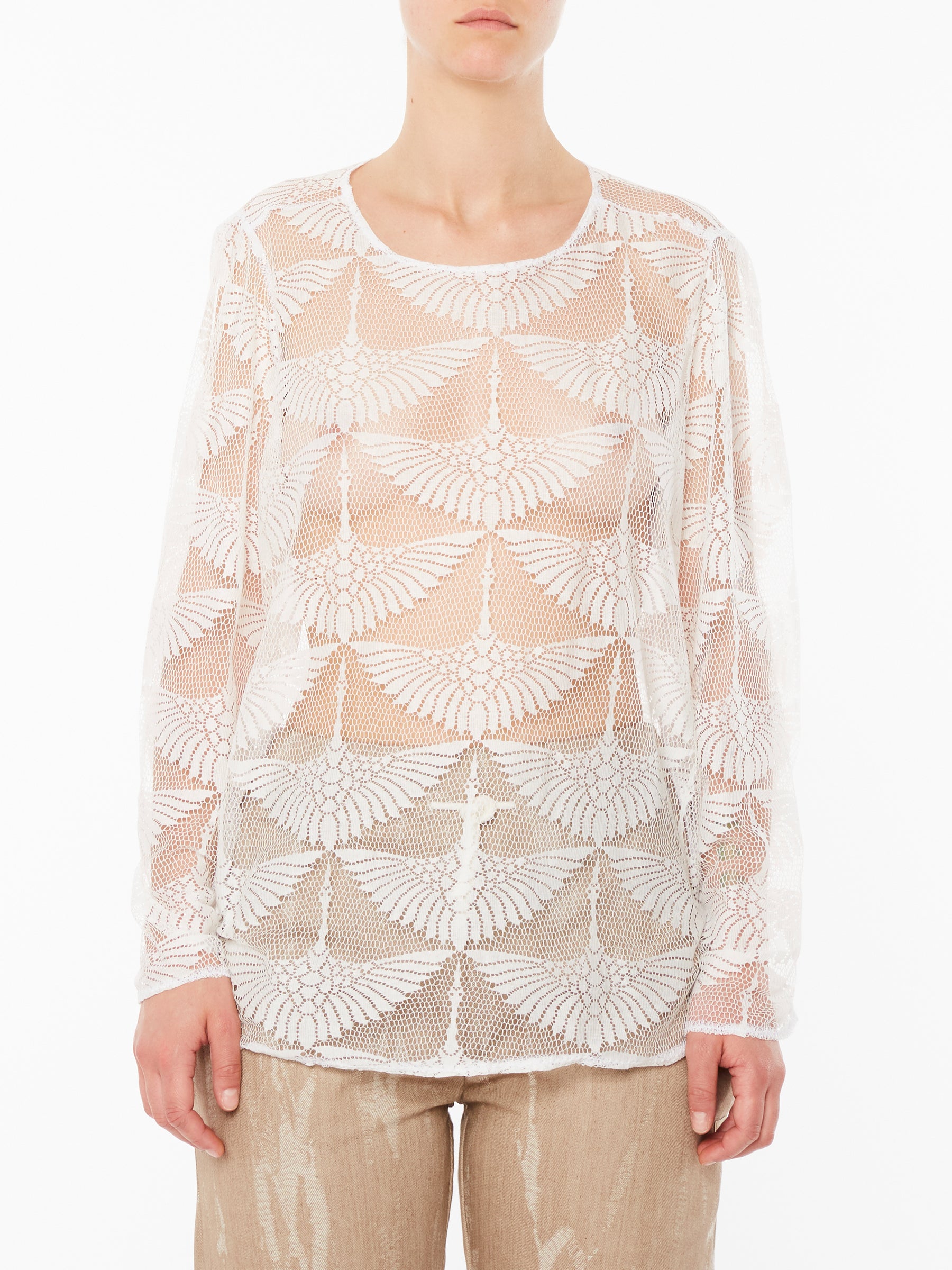 WHITE LACE LONG SLEEVE T-SHIRT (W)