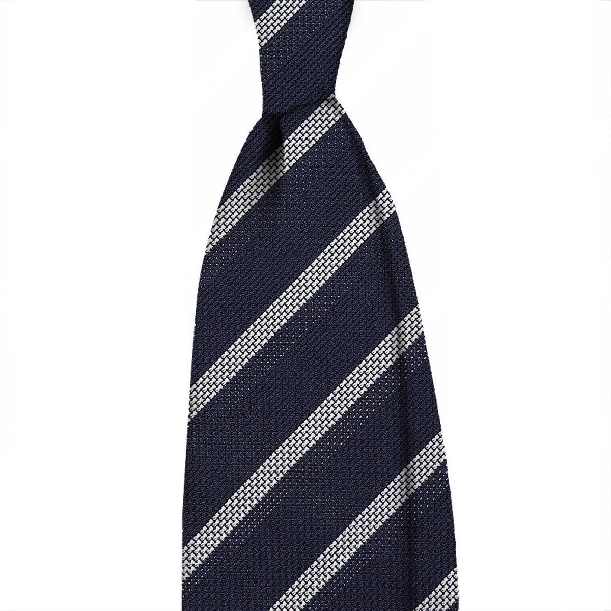 White stripes grenadine 3 folds unlined tie - navy