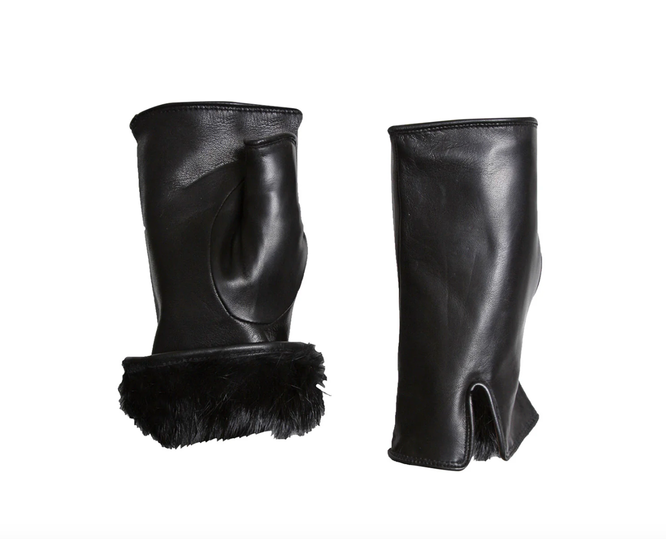 Women's Fingerless Gloves in Genuine Metis Leather with Black Rabbit Lining