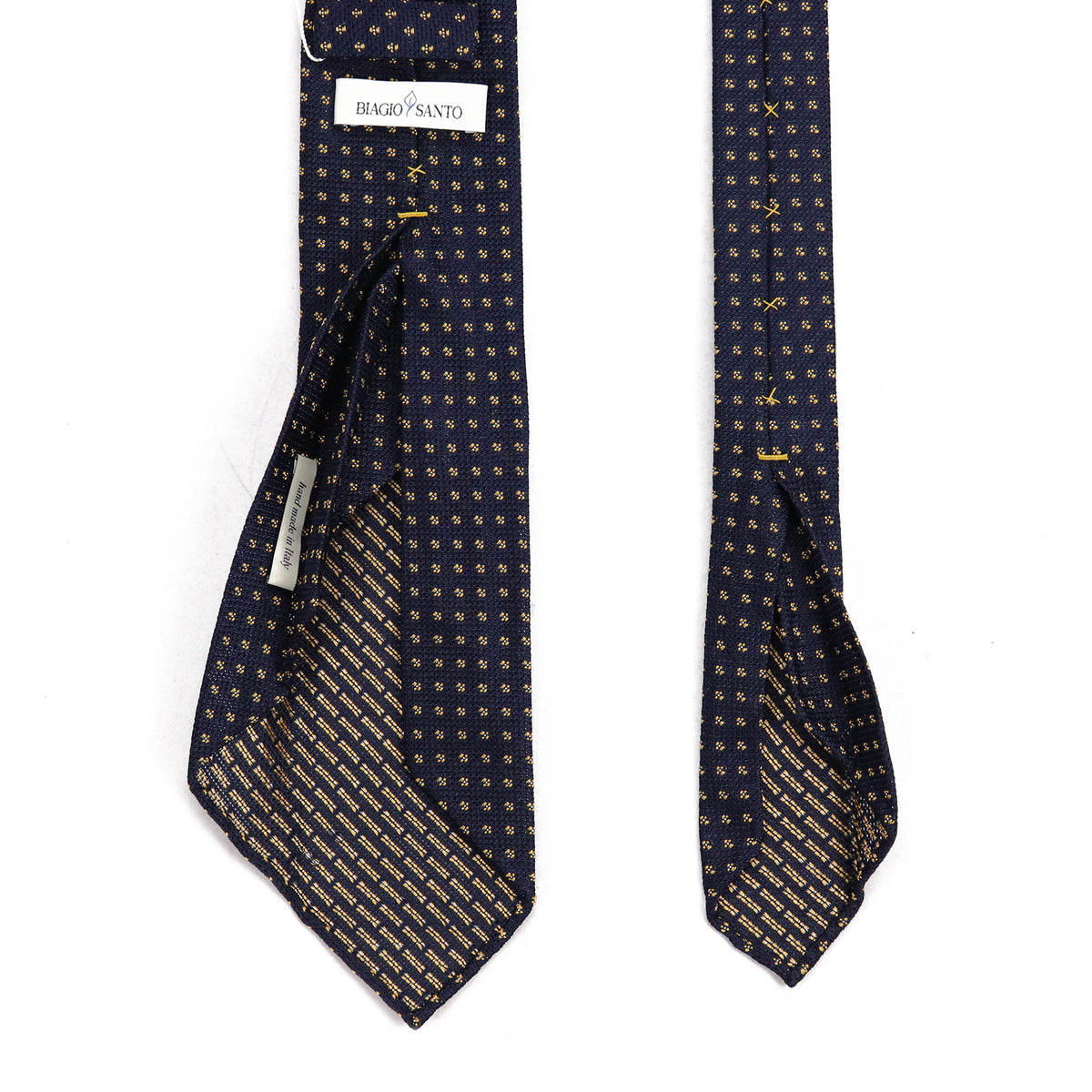 Yellow micro pattern 7 folds unlined tie - navy