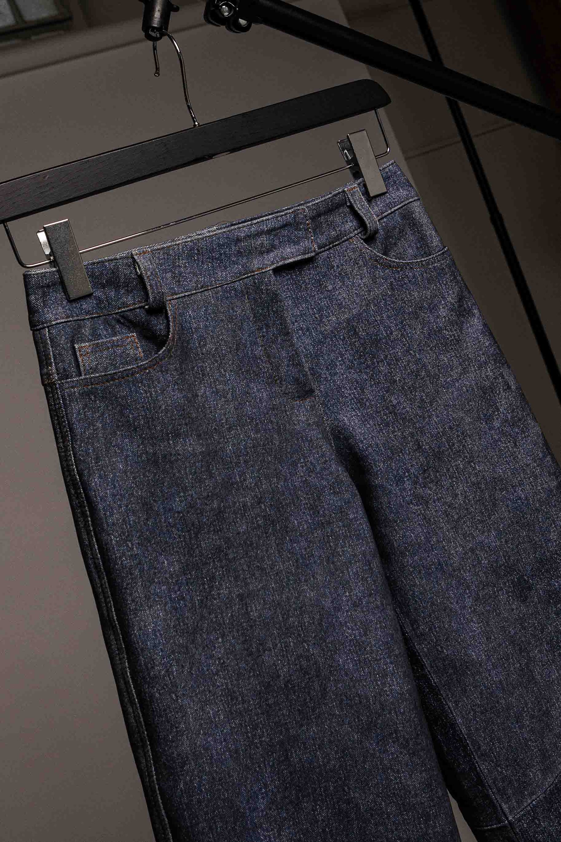 LEATHER DENIM JEANS