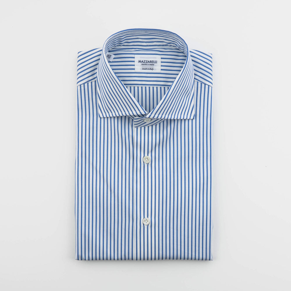 White and light blue striped shirt in journey  poplin by Thomas Mason