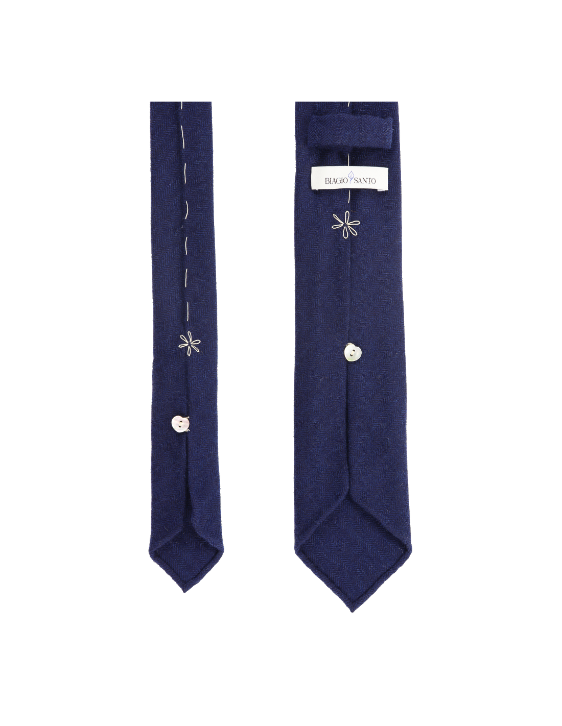 herringbone cashmere 7 folds tie - navy