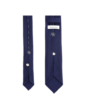 herringbone cashmere 7 folds tie - navy