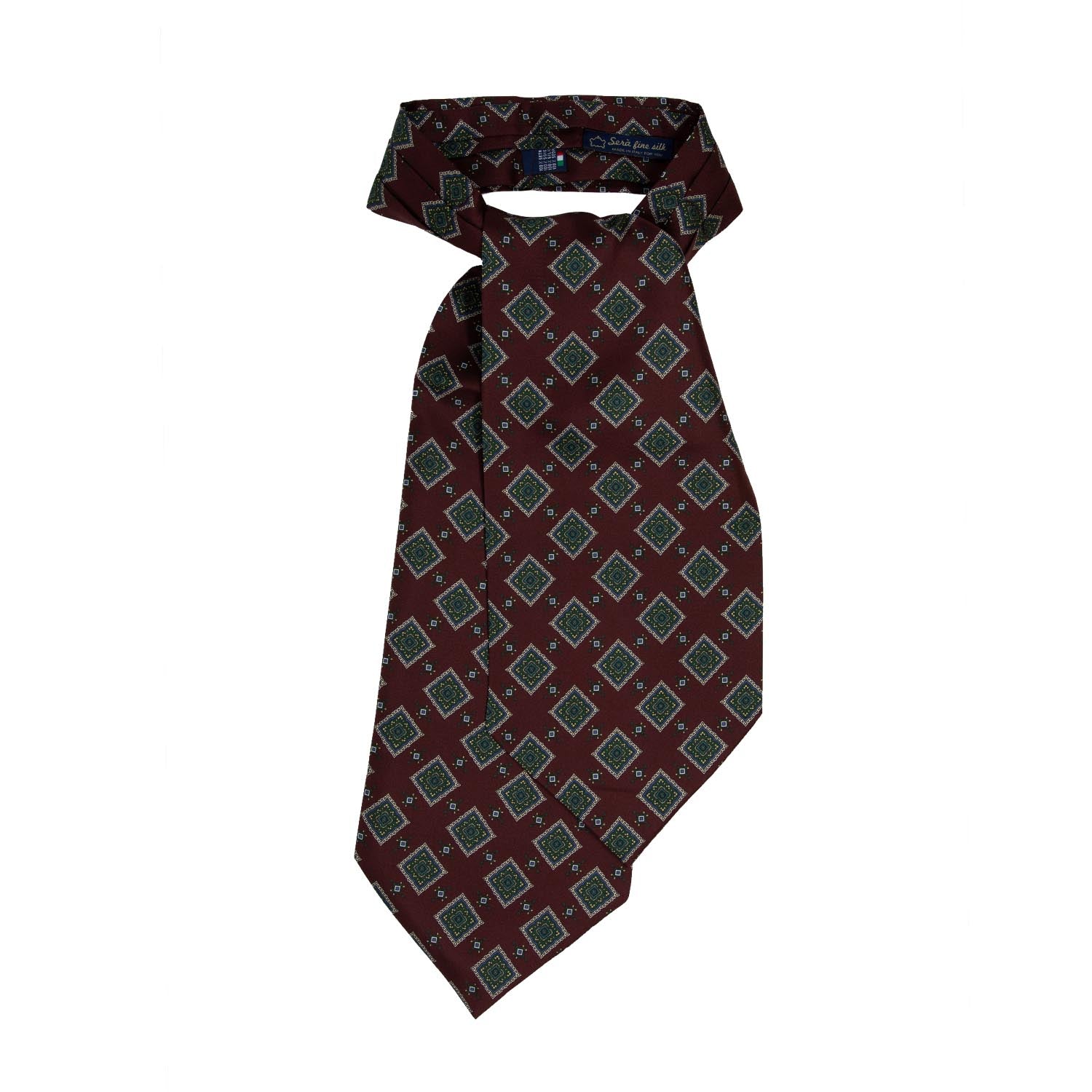 SERà FINE SILK - Burgundy with squares pattern Silk Ascot