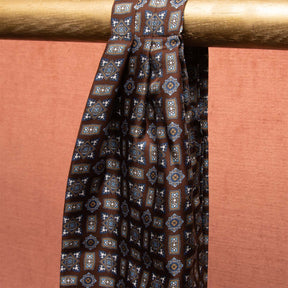 serà fine silk - Brown Medallions Pattern Silk Ascot