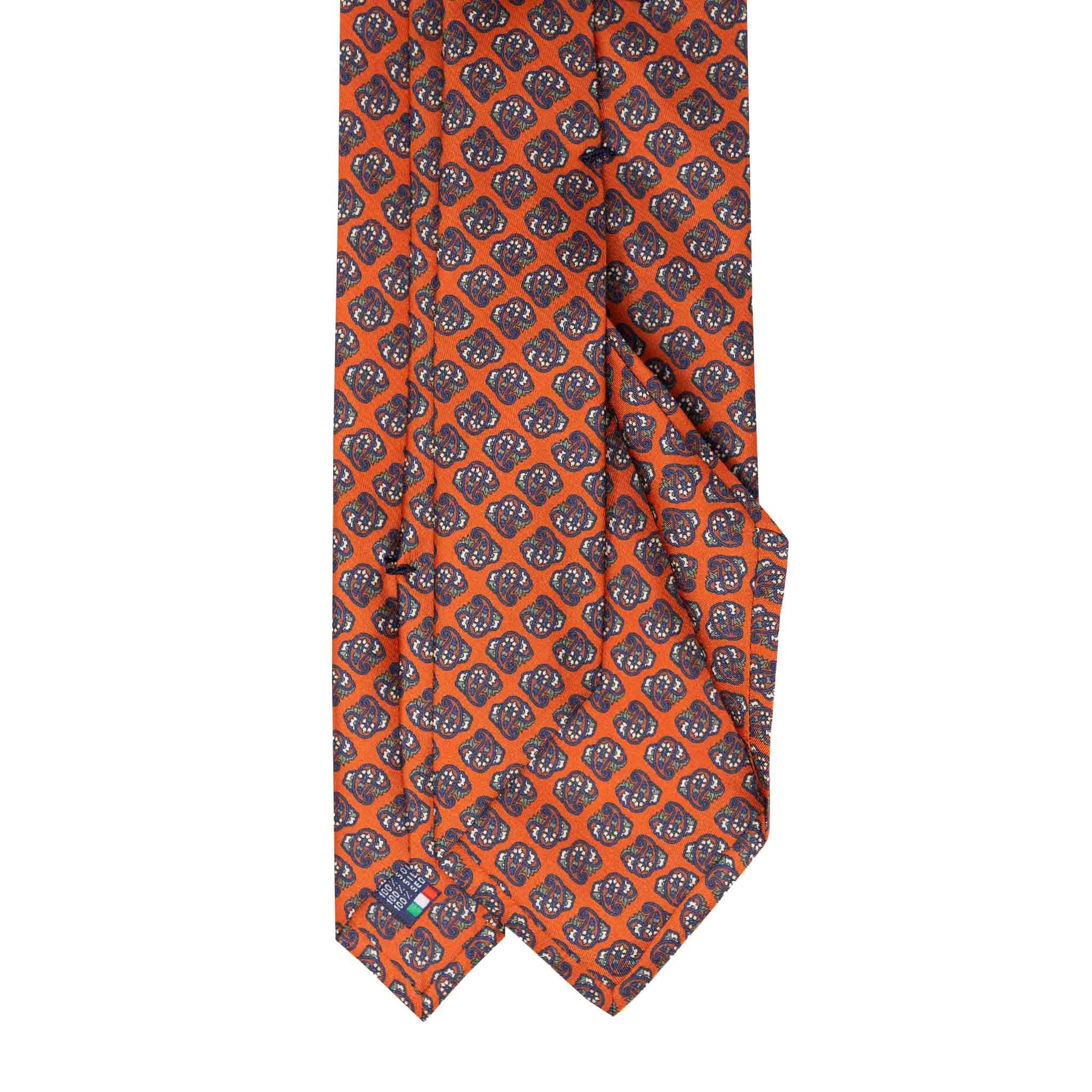 Orange & Navy Paisley Pattern Silk Tie Serà Fine Silk