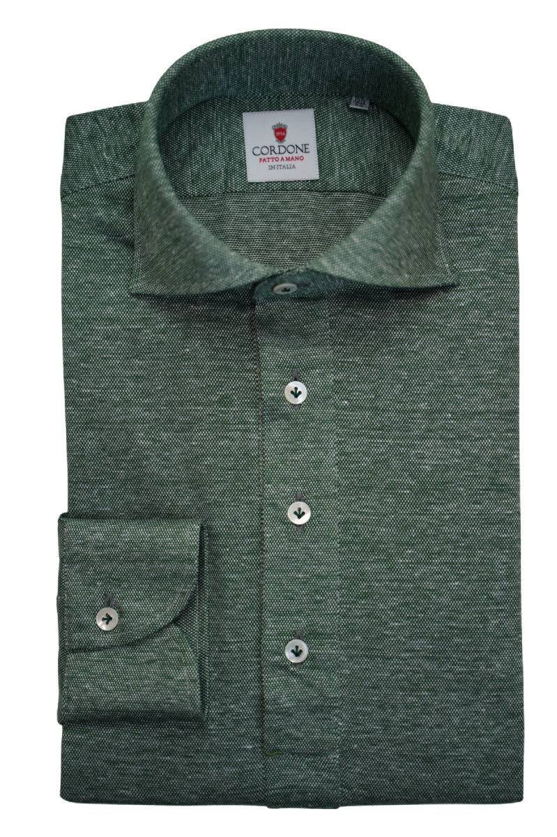 GREEN  JERSEY POLO SHIRT LONG SLEEVE BY- HAND