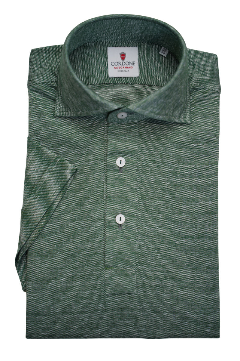 GREEN JERSEY POLO SHIRT SHORT SLEEVE BY- HAND