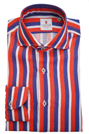 White, Red and Blue Super Big Striped Shirts Linen