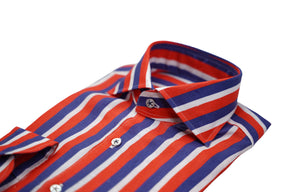White, Red and Blue Super Big Striped Shirts Linen