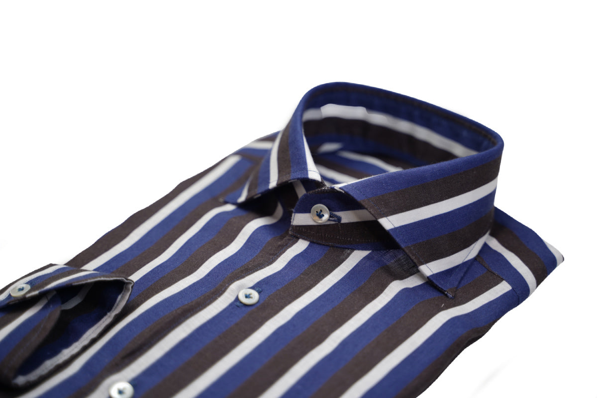 White, Brown and Blue Super Big Striped Shirts Linen