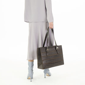 FLORA in Dark Brown Alligator-DOTTI Luxury Handbags. Made in Italy