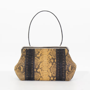 LUNA in Okra Python, Ostrich, Alligator and Karung-DOTTI Luxury Handbag. Made in Italy