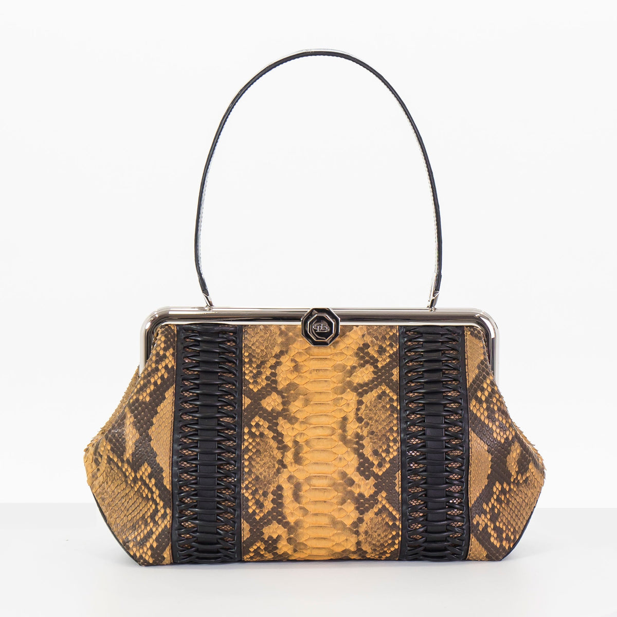LUNA in Okra Python, Ostrich, Alligator and Karung-DOTTI Luxury Handbag. Made in Italy