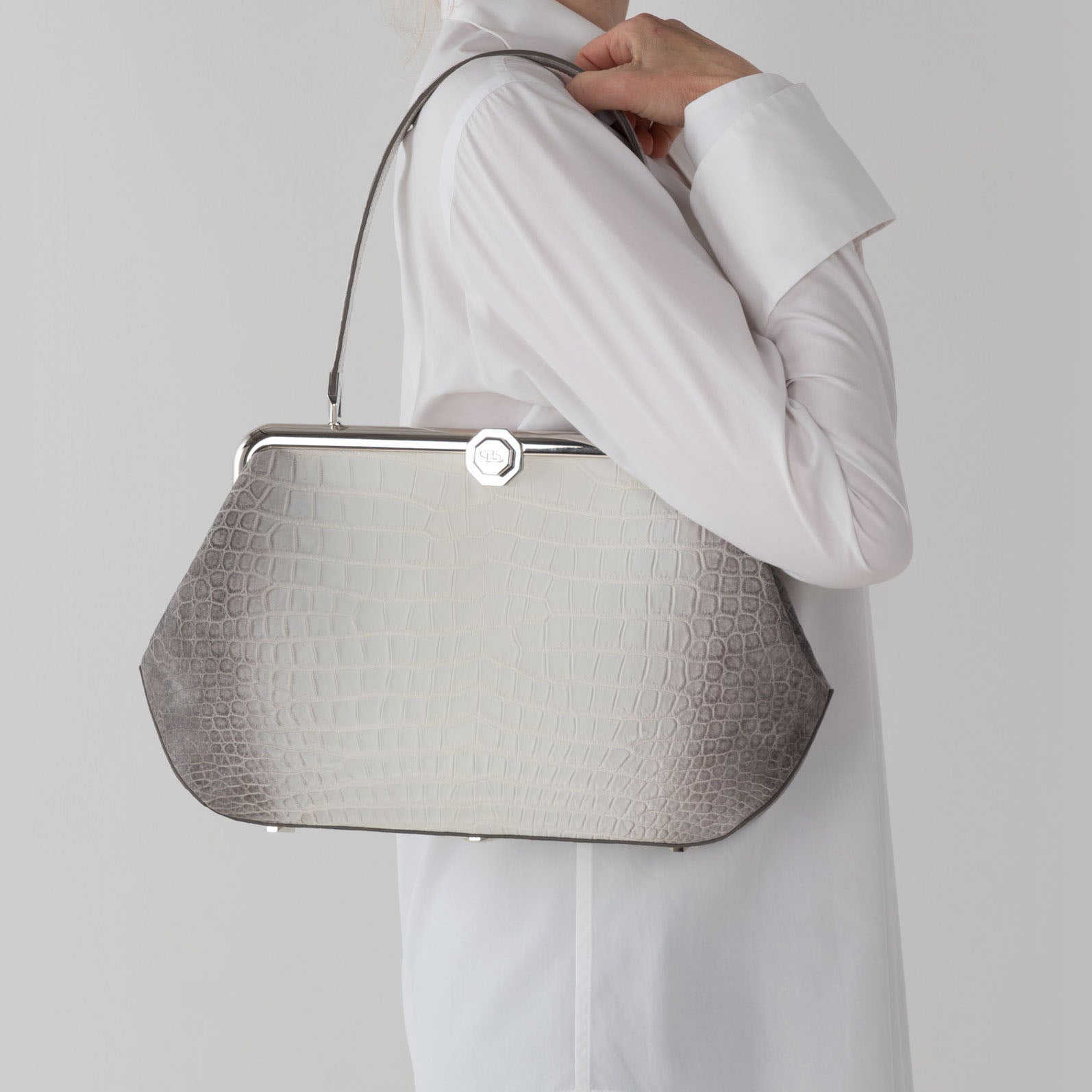 DOTTI LUNA Shaded White Crocodile, Luxury Handbags. Made in Italy