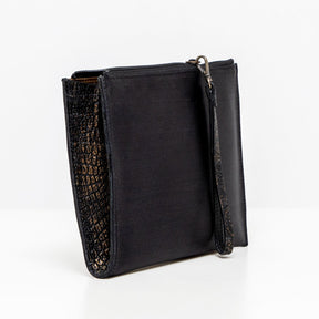 DOTTI Pouch<br> Black Satin and Micro Crocodile