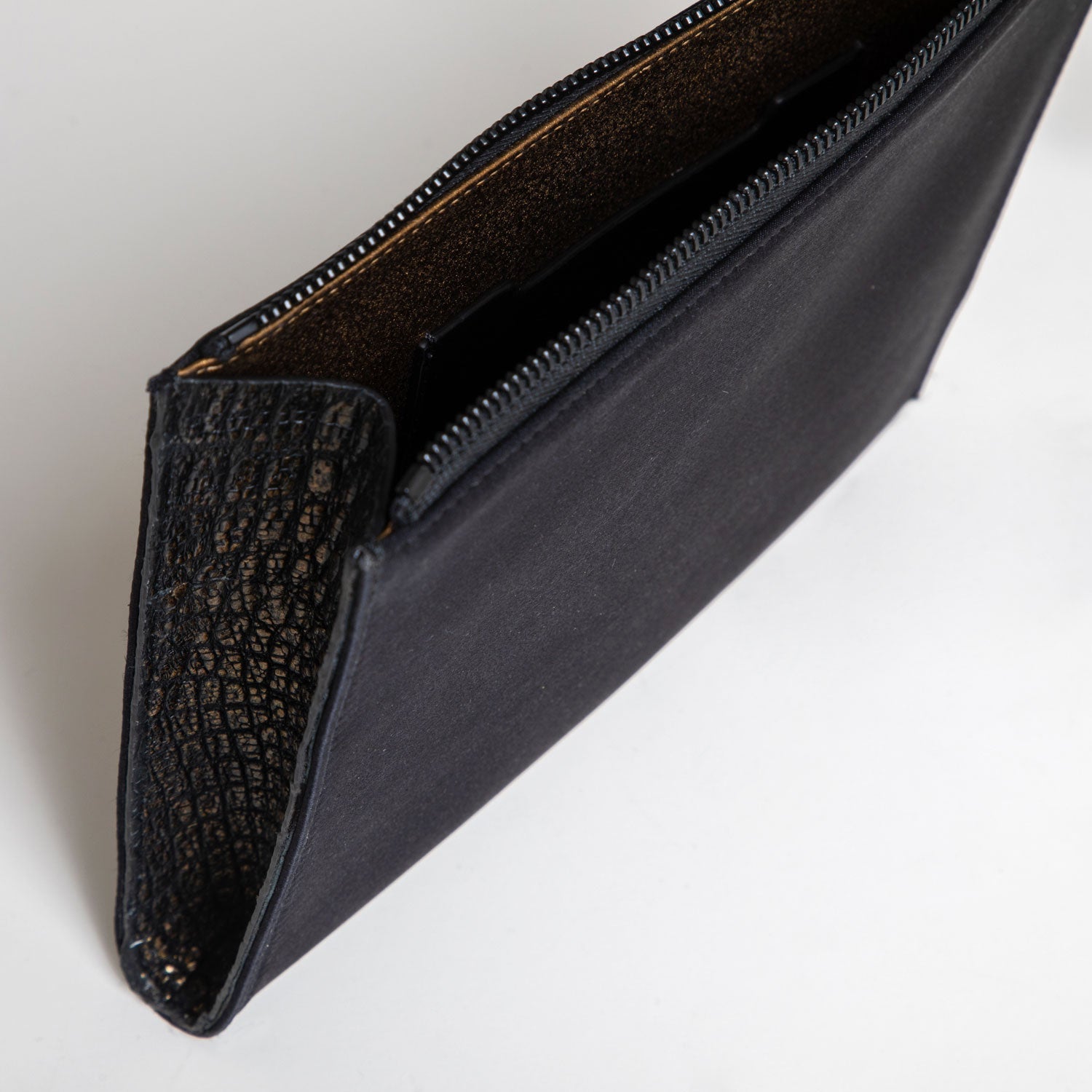 DOTTI Pouch<br> Black Satin and Micro Crocodile