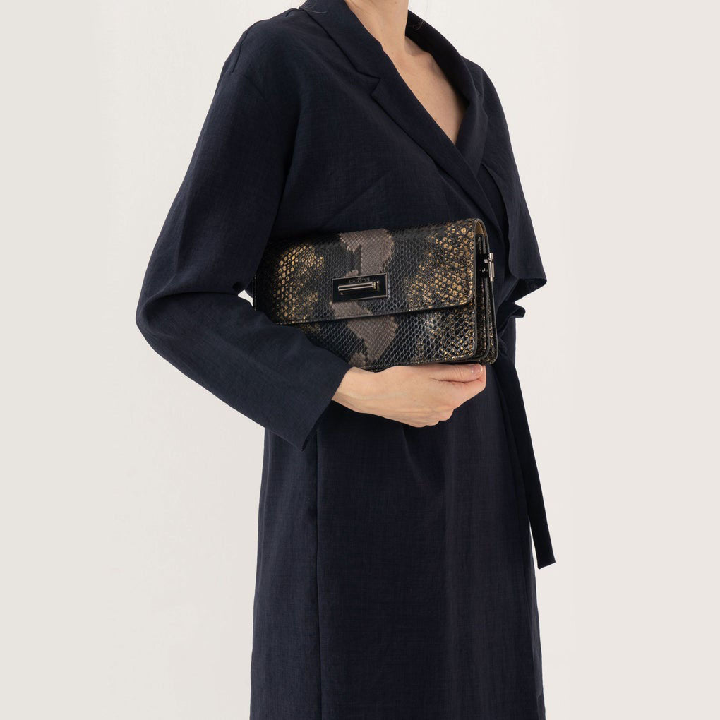 DOTTI Shoulder Bag in Black Python, Luxury Handbags. Made in Italy