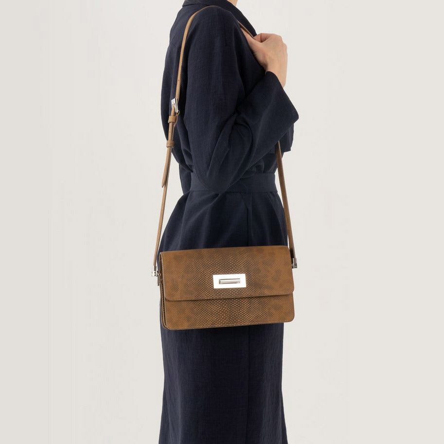 DOTTI Shoulder Bag in Clay Karung, Luxury Handbags. Made in Italy
