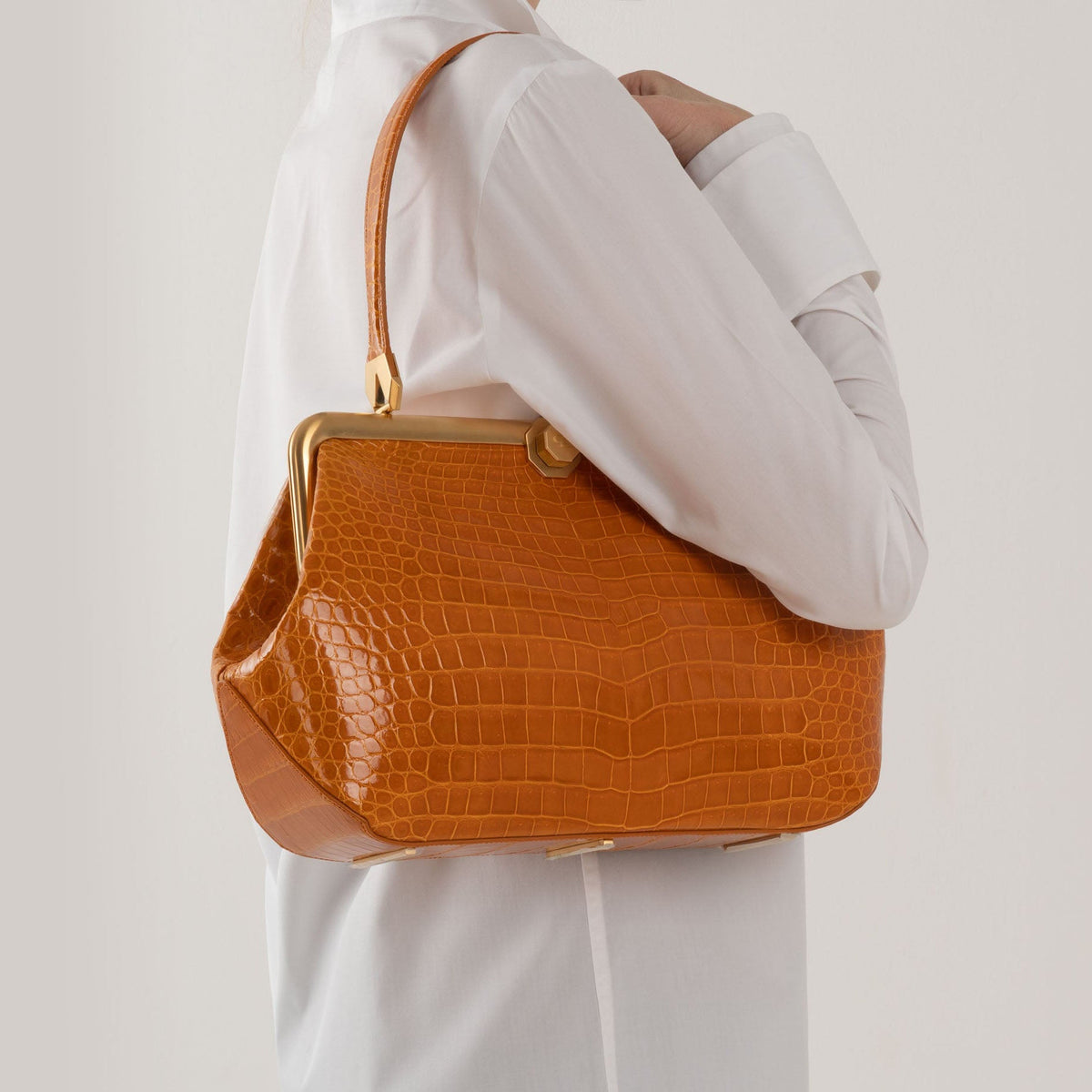 DOTTI Luna in Sunflower Crocodile, Luxury Handbags. Made in Italy