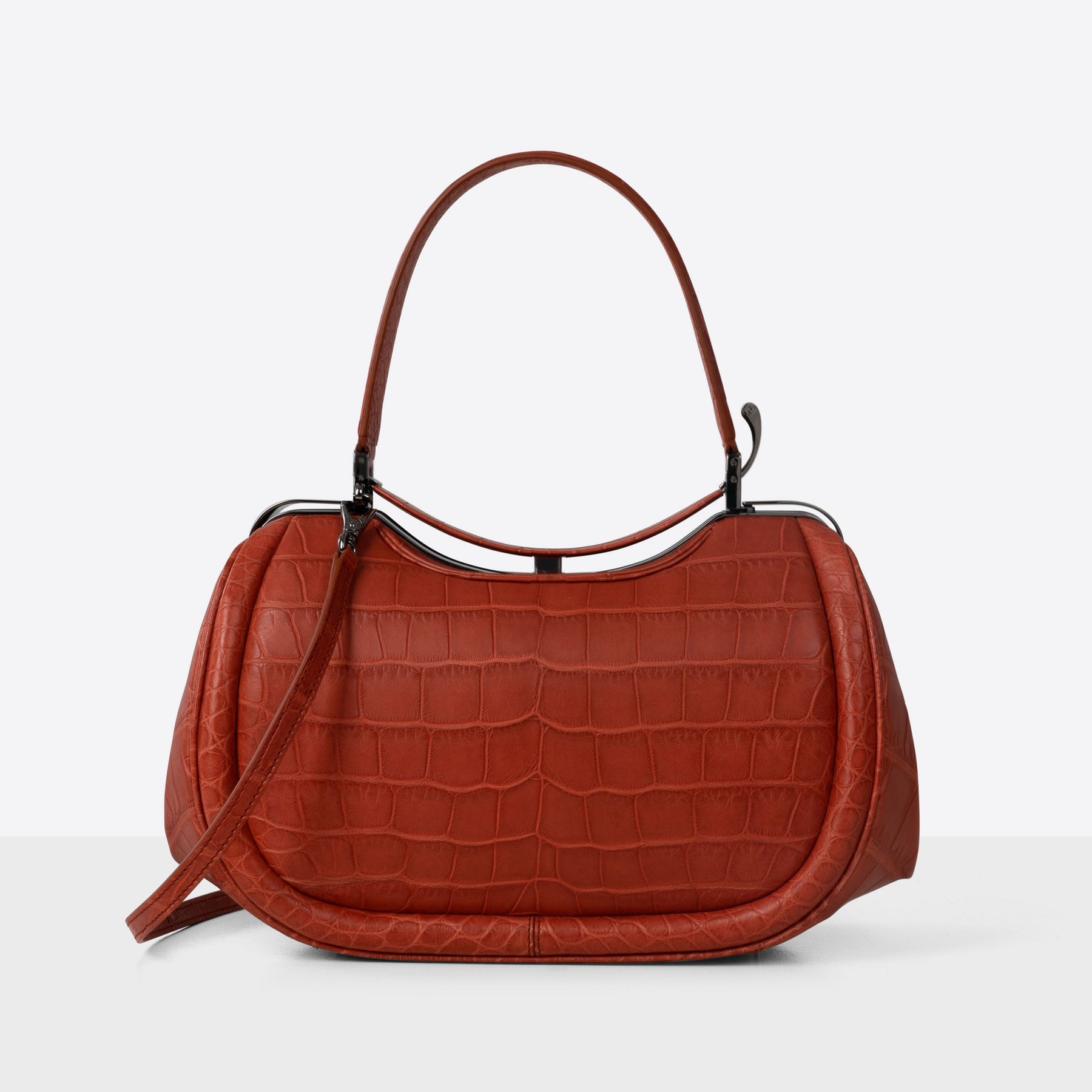 DOTTI Aura handbag in red brick Alligator. Made in Italy