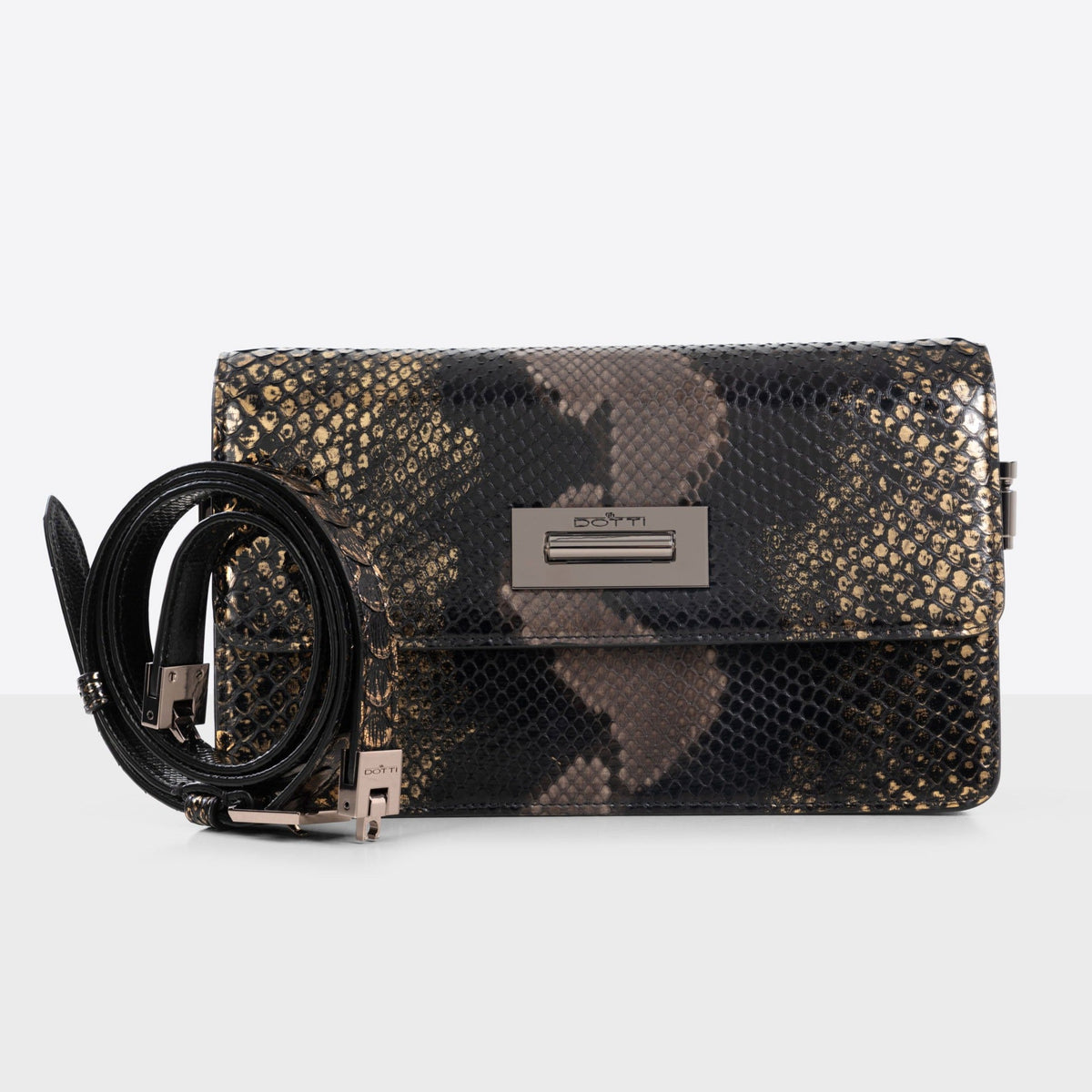 DOTTI Shoulder Bag in Black Python, Luxury Handbags. Made in Italy
