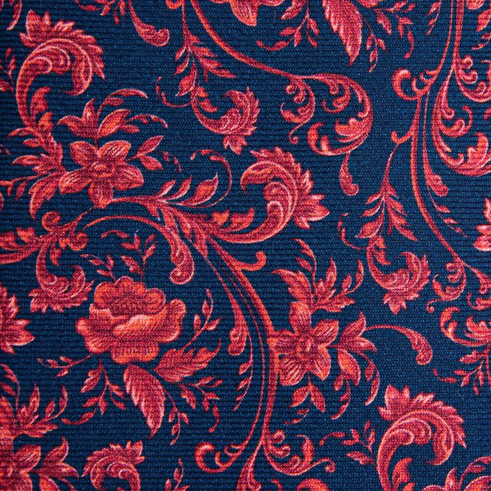 Bespoke Blue and Red Art Nouveau Motif Twill Silk Tie