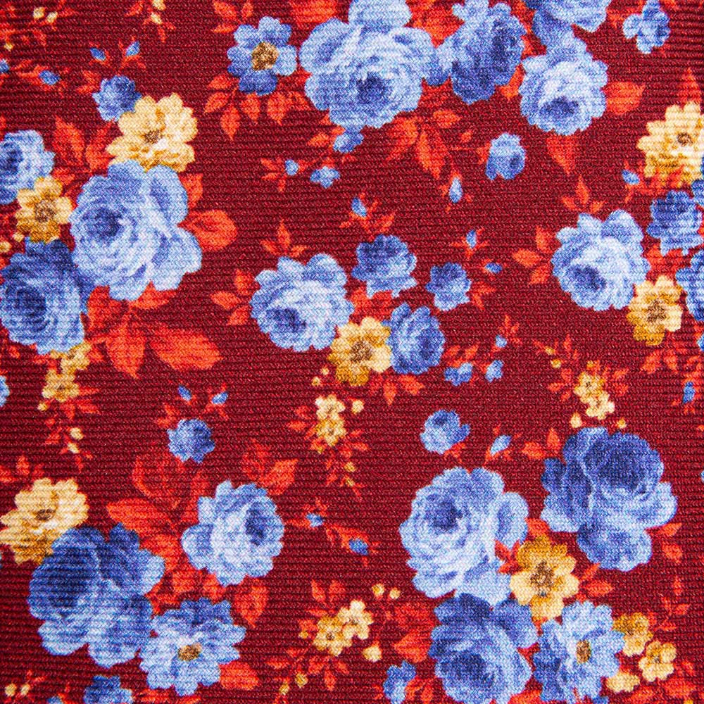 Bespoke Red and Blue Renaissance Floral Motif Twill Silk Tie