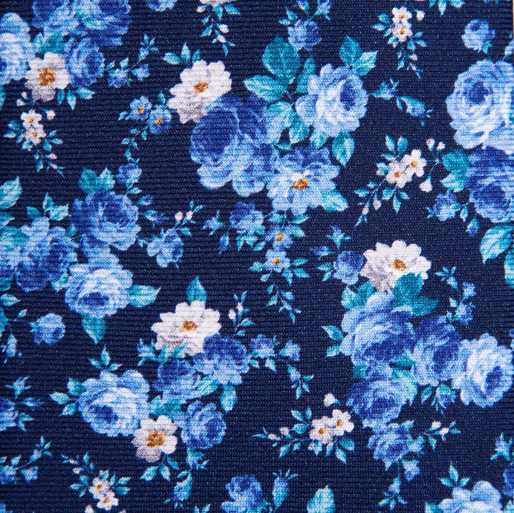 Bespoke Blue Renaissance Floral Motif Twill Silk Tie