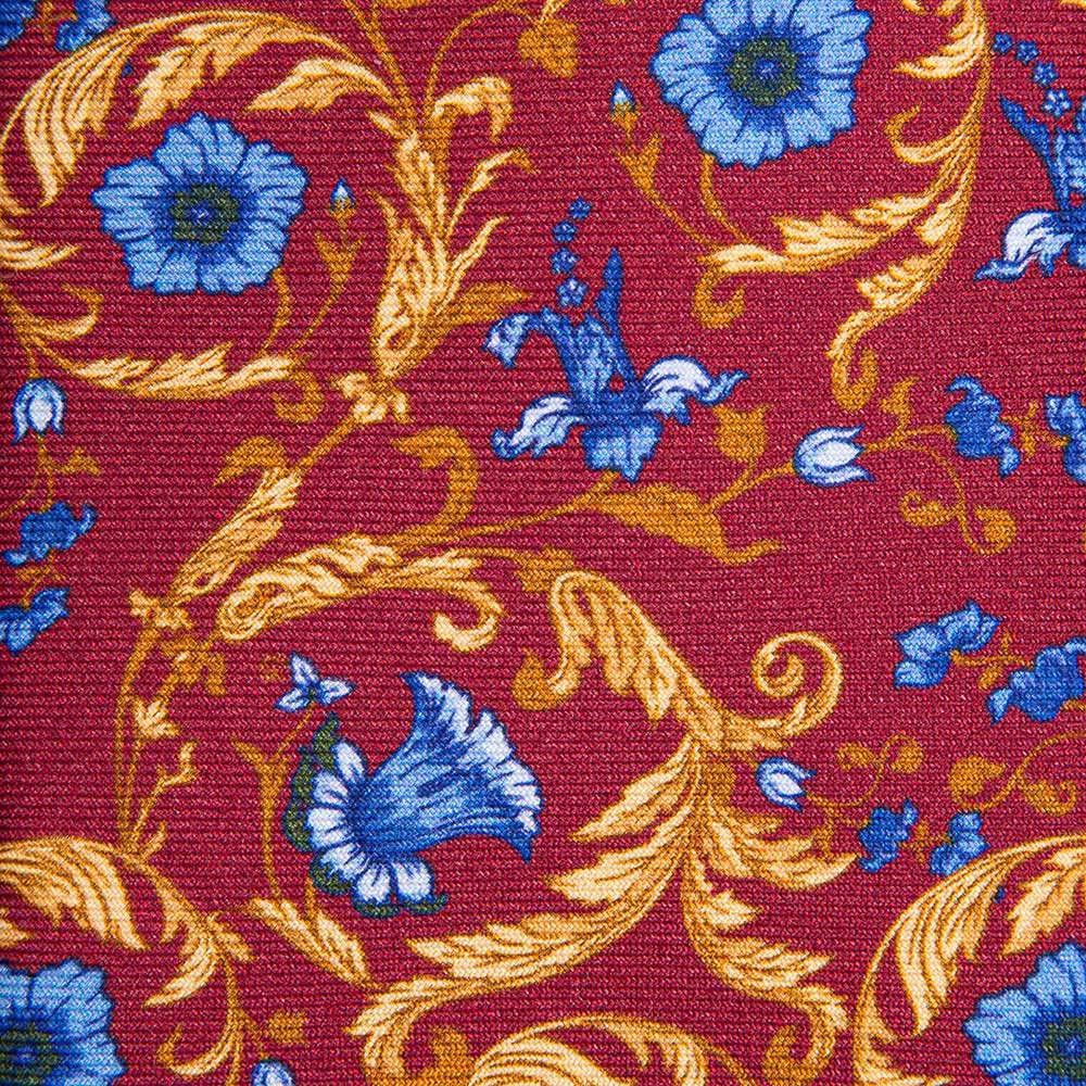Bespoke Red Blue and Yellow Royal Floral Motif Twill Silk Tie
