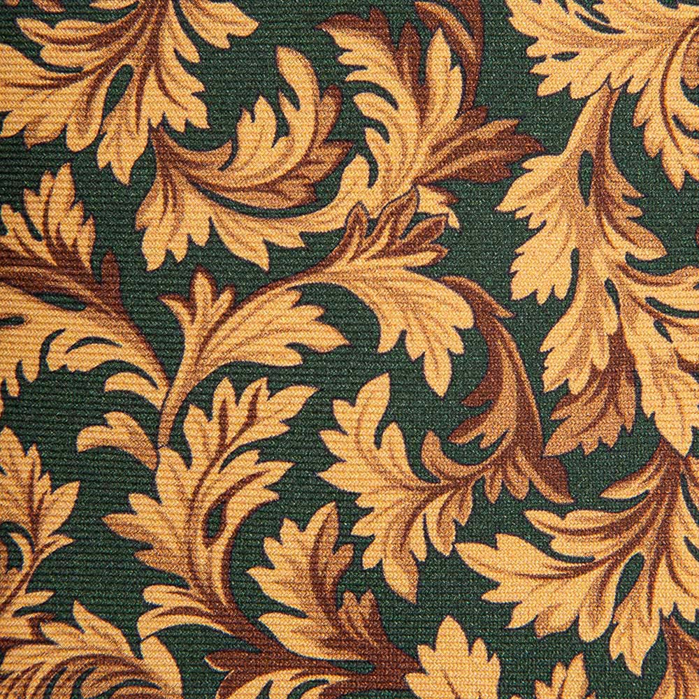 Bespoke Green and Brown Refined Leaves Motif Twill Silk Tie