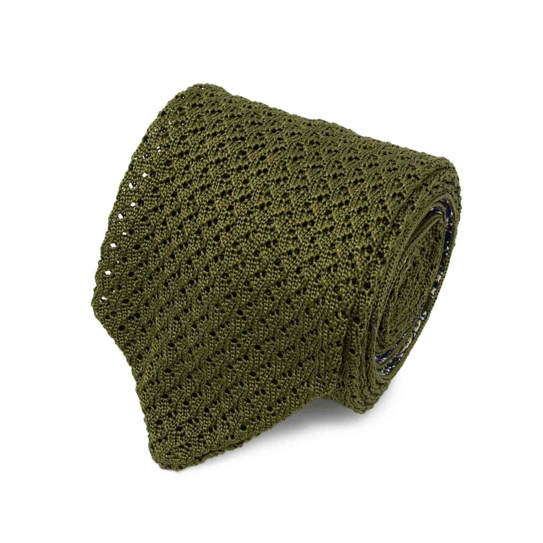 Moss Green Hazelnut V Point Knitted Tie Serà Fine Silk