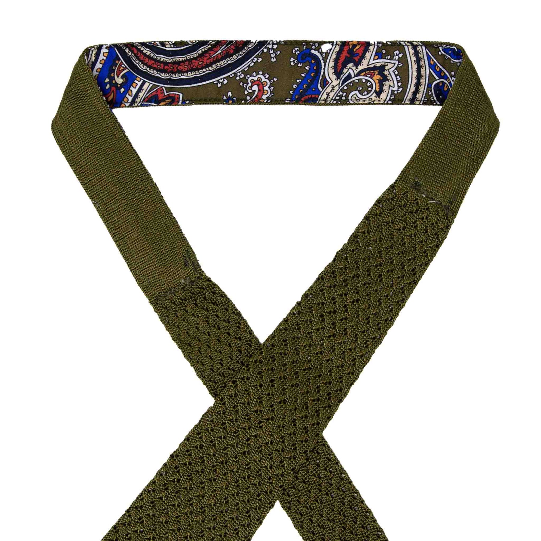 Moss Green Hazelnut V Point Knitted Tie Serà Fine Silk