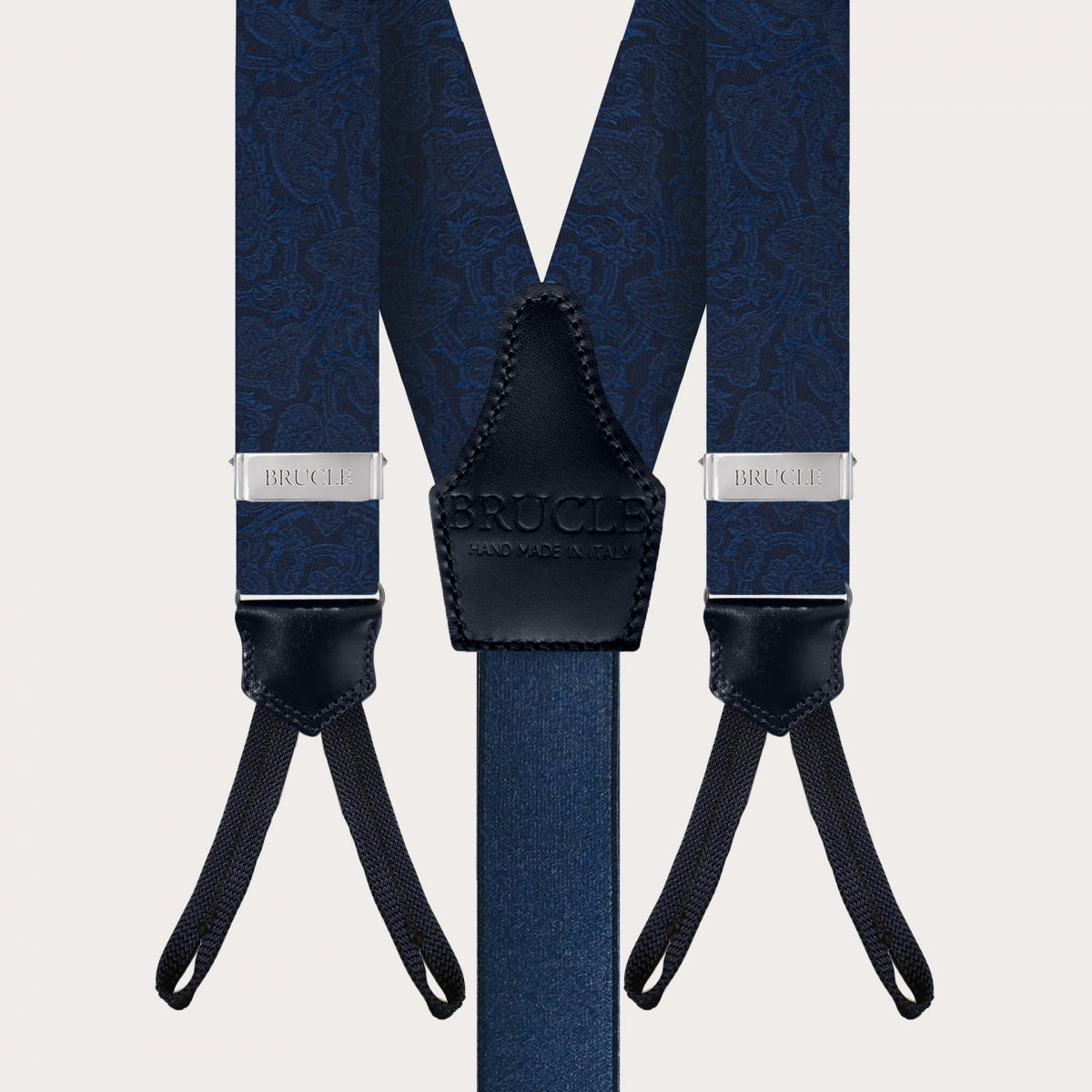 Silk braces with buttonholes, tone-on-tone blue paisley pattern