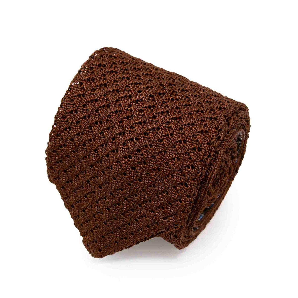 Chocolate Brown Hazelnut V Point Knitted Tie Serà Fine Silk