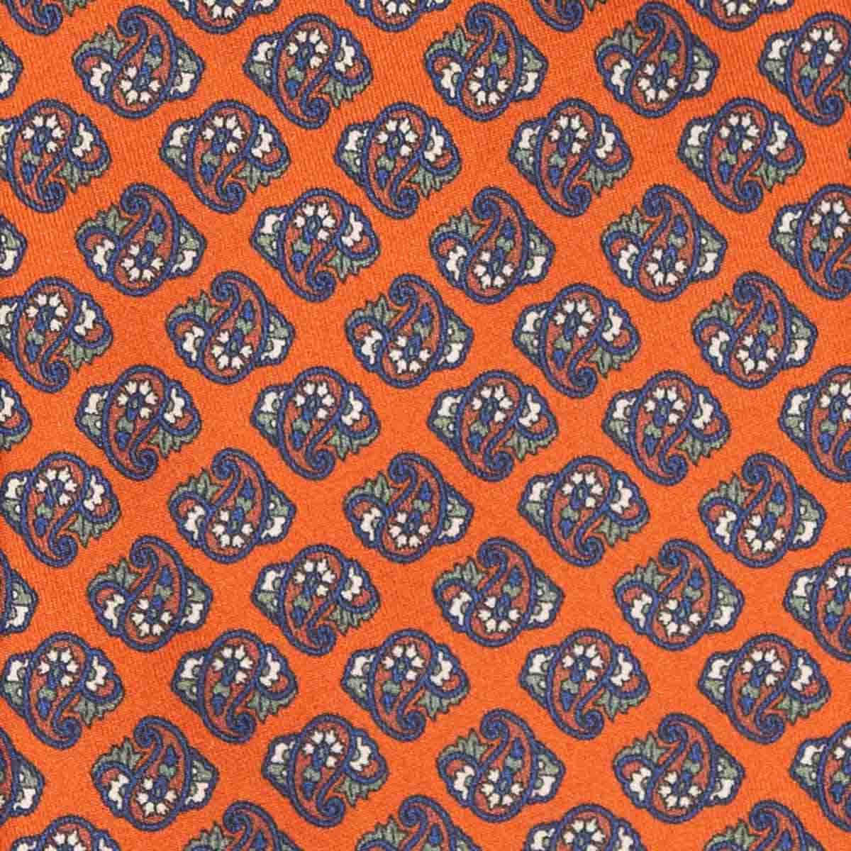 Orange & Navy Paisley Pattern Silk Tie Serà Fine Silk