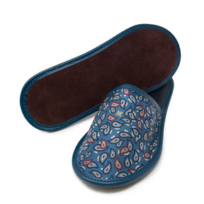 serà fine silk - Dust Blue with Small Paisley Silk & Leather Slippers