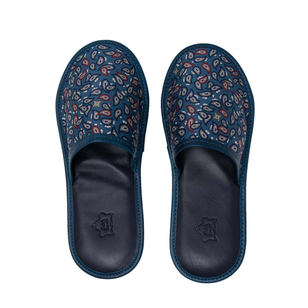 serà fine silk - Dust Blue with Small Paisley Silk & Leather Slippers