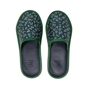 serà fine silk - Green with Small Paisley Silk & Leather Slippers